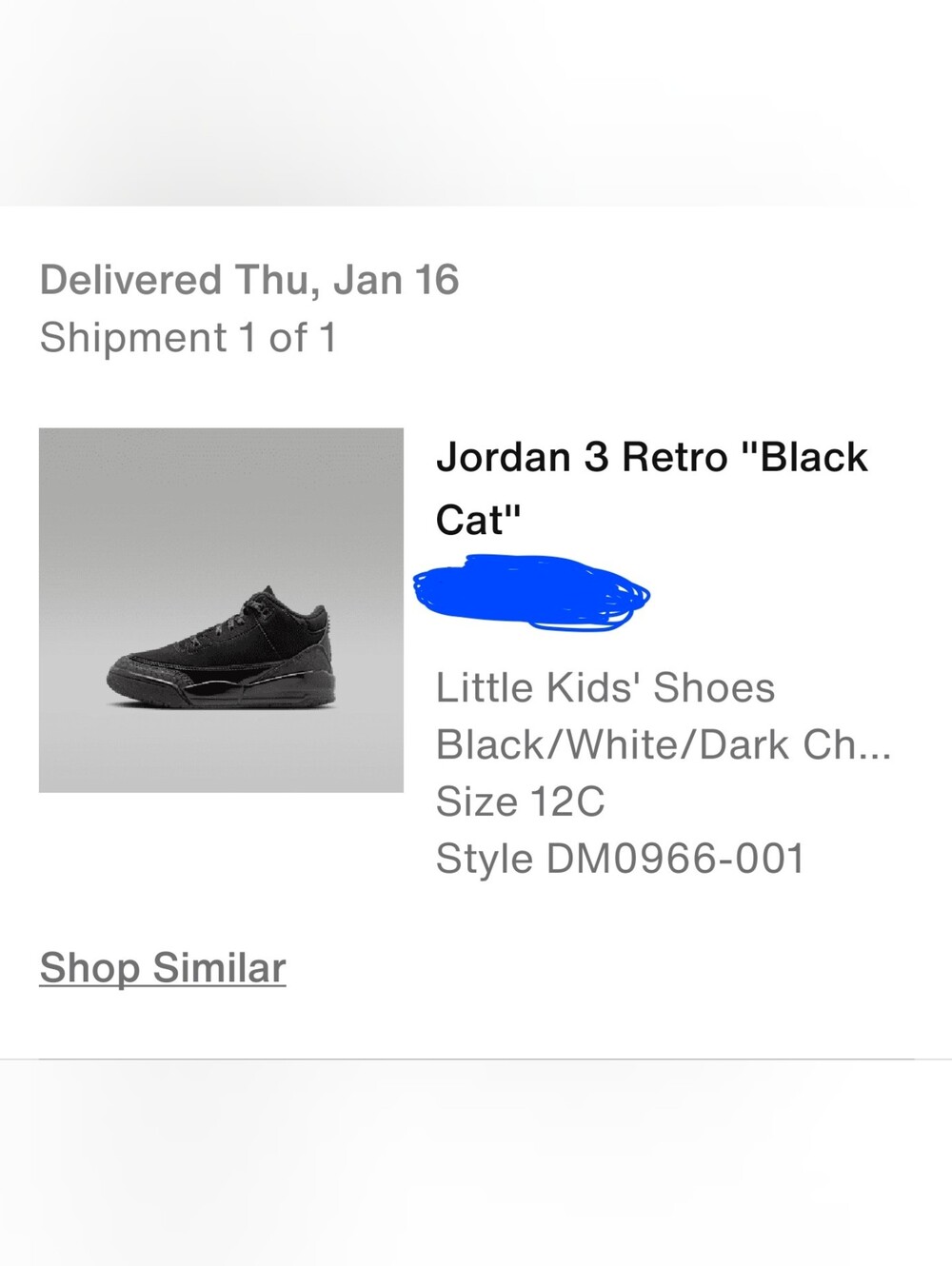Little Kid's Air Jordan Retro 3s "Black Cat" | Size 12C - Picture 3 of 6